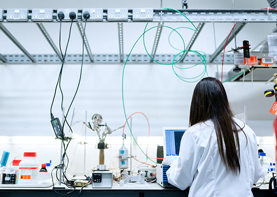 A scientist works in a lab